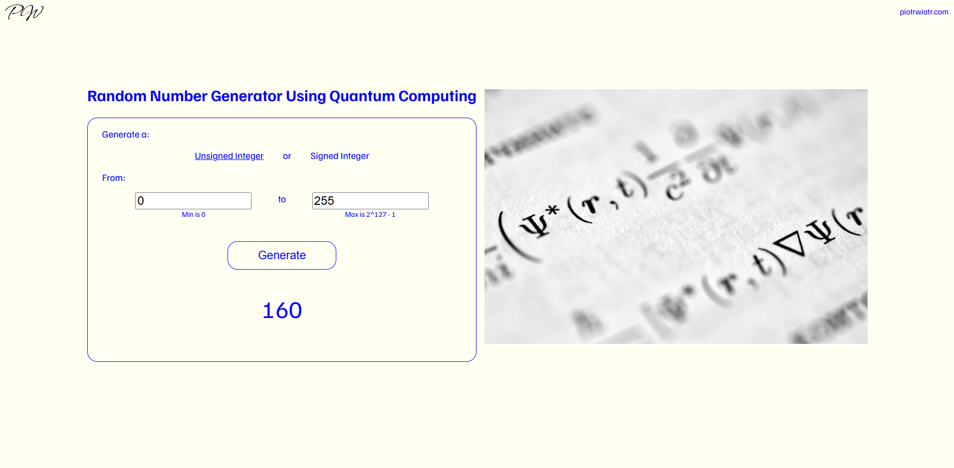 Homepage of the QuantumRNG site